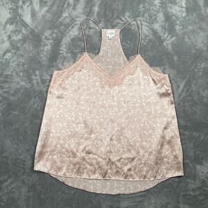 CAMI NYC Silk Camisole Top Women Large Pink Floral Lace Trim Racerback Feminine